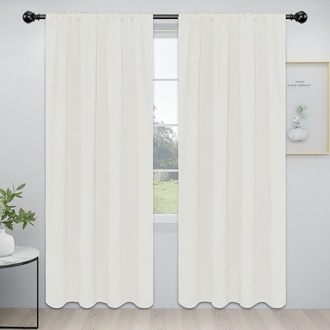 Easy-Going Rod Pocket Blackout Curtains for Bedroom, Room Darkening Window Curtains for Living Room, Thermal Insulated Noise Reduction Solid Window Drapes, 2 Panels(52x84 in, Ivory) by Easy-Going