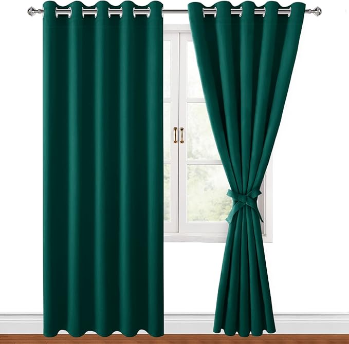 Hiasan Blackout Curtains for Bedroom, 60 x 84 Inches Long - Thermal Insulated & Energy Saving Window Curtains for Living Room, 2 Drape Panels Sewn with Tiebacks, Hunter Green - Image 8