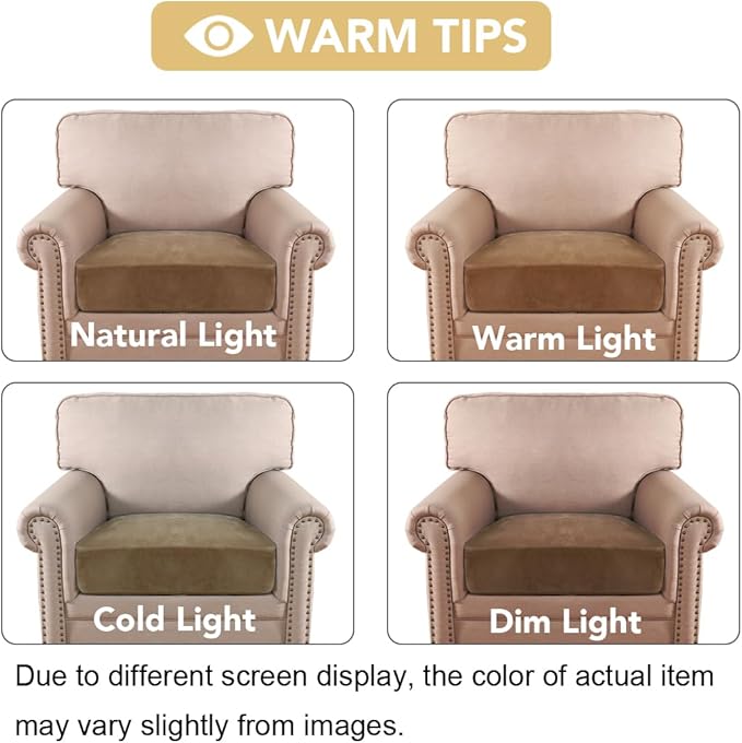 H.VERSAILTEX Velvet Stretch Couch Cushion Cover Plush Cushion Slipcover for Chair Cushion Furniture Protector Seat Cushion Sofa Cover (1 Piece Armchair Cushion Covers, Camel) - Image 6