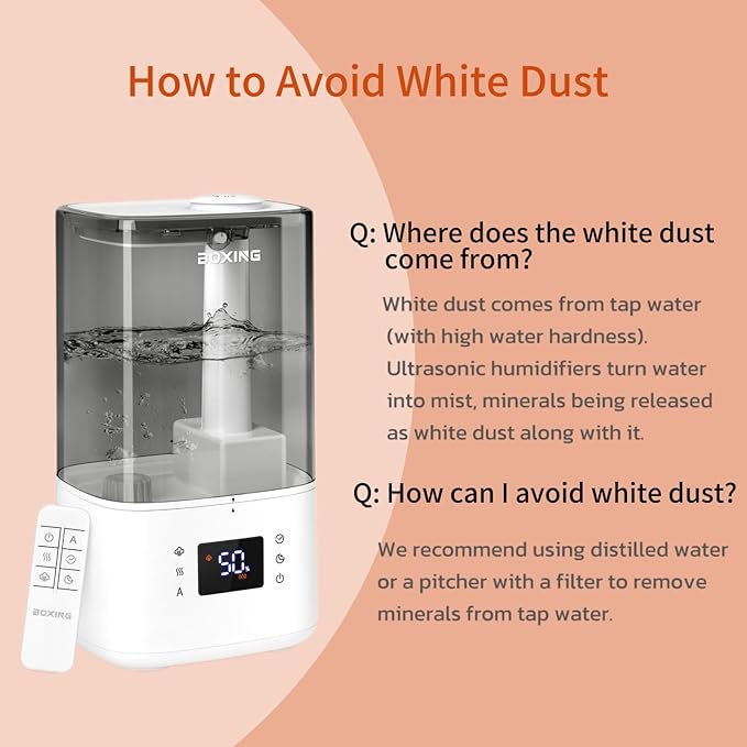 BOXING 6L Warm & Cool Mist Humidifiers for Bedroom, Air Humidfier for Large Room with Remote Control, Auto Mode Perfect for Baby & Plants, Top Fill, Sleep Mode, Timer, Essential Oil Tray, 60H - Image 7