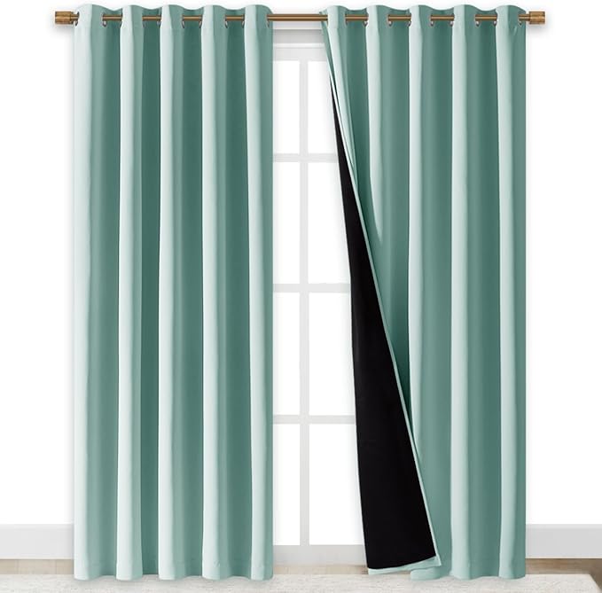 NICETOWN 100% Blackout Window Curtain Panel, Heat and Full Light Blocking Drape with Black Liner for Nursery, 84 inches Drop Thermal Insulated Drapery (Aqua Blue, 1 Piece, 70 inches Wide Each Panel) by NICETOWN
