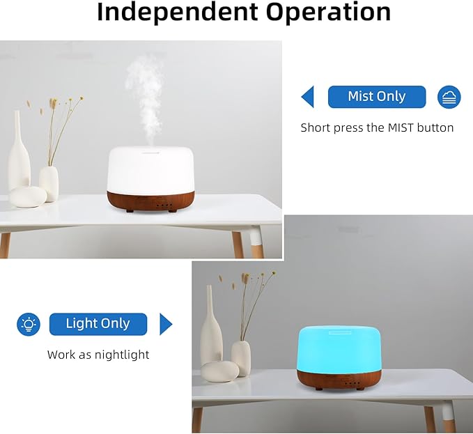 300ML Essential Oil Diffuser Aromatherapy Diffuser, Quiet 8 Hours Operation, 7-Color LED Light, 4 Timer, Remote Control, Auto-Off, Easy to Clean, for Bedroom, Living Room, Office, Home Gifts - Image 3