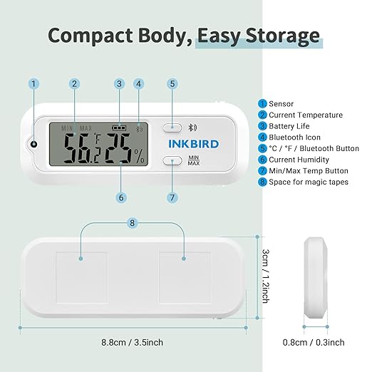Inkbird Mini Digital Thermometer and Hygrometer, Temperature Humidity Bluetooth Smart Sensor, for Guitar Humidor Mason Jar Incubators - Image 2