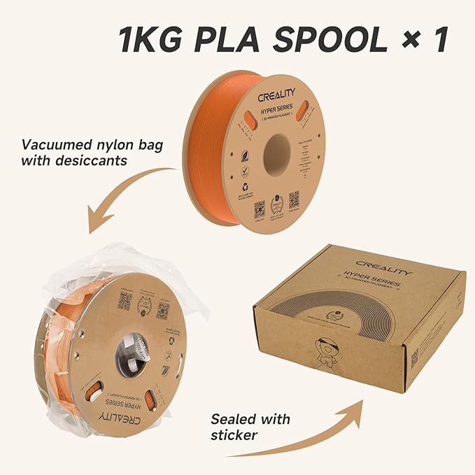 Official Creality Hyper PLA Filament 1.75mm, High Speed PLA 30-600mm/s Rapid 3D Printer Filament, Dimensional Accuracy +/-0.02mm, Fit Most FDM 3D Printers，1KG(2.2lbs) Spool Orange - Image 7
