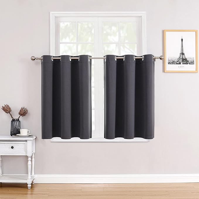 ChrisDowa Small Window Curtains for Kitchen and Bedroom - Grommet Short Thermal Insulated Room Darkening Curtains (2 Panels, Dark Grey, 34 x 36 Inch) by ChrisDowa