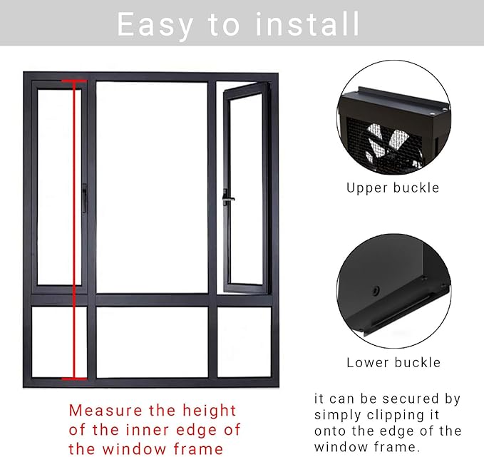 Punch-Free Etractable Window Exhaust Fan Bedroom Ktchen Window Exhaust Fan 14-53in Optional Adjustable wind speed 5cm Retractable for Livingroom & Bathroom(Black,23.6-25.6) - Image 3