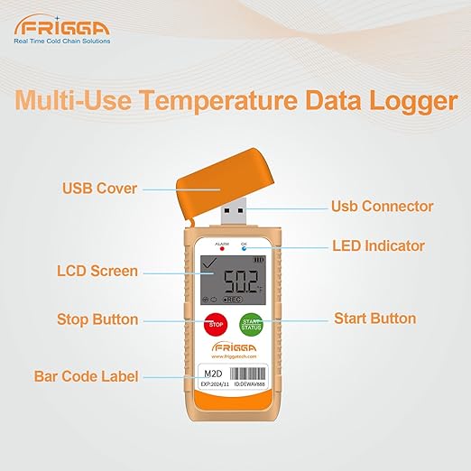 Frigga M2D 10Pack Reusable Temperature Data Logger Multi-Use USB Digital Temperature Recorder 14400 Points Refrigerator Thermometer Logger High Accuracy PDF CSV Report - Image 8