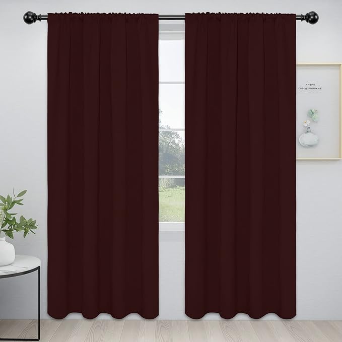 Easy-Going Rod Pocket Blackout Curtains for Bedroom, Room Darkening Window Curtains for Living Room, Thermal Insulated Noise Reduction Solid Window Drapes, 2 Panels(52x96 in, Wine) by Easy-Going