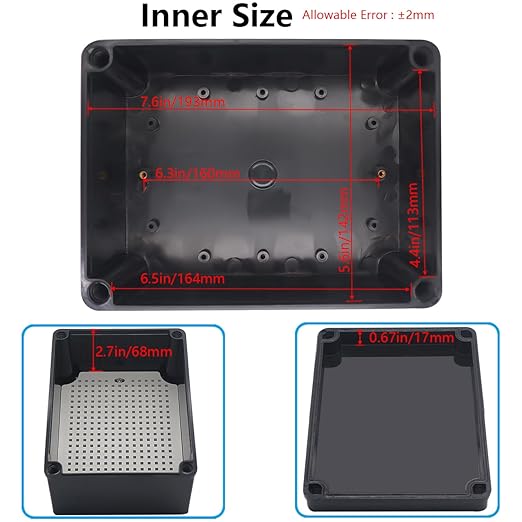 Junction Box,IP67 Waterproof ABS Black Project Box with Mounting Plate Electrical Box Enclosure for Outside Electronics 7.9 x 5.9 x 3.9inch(200x150x100mm) - Image 4