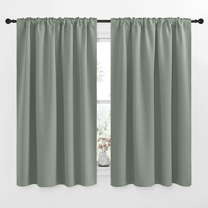 NICETOWN Insulated Room Darkening Curtain Panels - (Greyish Green Color) W52 x L54, 2 Pieces, Room Darkening Window Treatment Drape Panel - Image 2