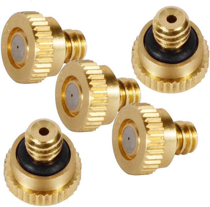 KUWAN 0.016" Orifice (0.4mm) Thread UNC 10/24 Brass Misting Nozzles Low Pressure Atomizing Misting Sprayer Water Hose Nozzle for Greenhouse, Landscaping, Outdoor Cooling Mister System (5PCS) by KUWAN