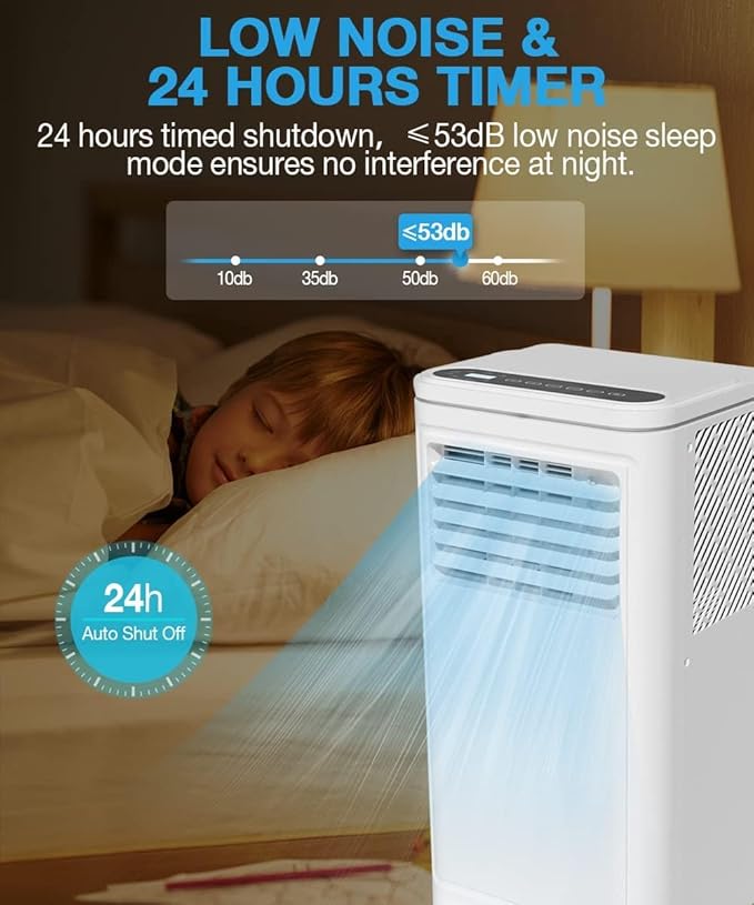 Joy Pebble Portable Air Conditioner, 8000 BTU for Room up to 350 sq. ft, Portable AC with Dehumidifier & Fan, 2 Fan Speeds, 24H Timer, Remote Control, Energy Efficiency - Image 4