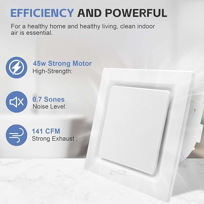 Bathroom Fan Ceiling Mount Exhaust Ventilation,141 CFM 0.7 Sones,4 Inches Duct,White,Very Quiet Ventilation and Exhaust Fan - Image 3