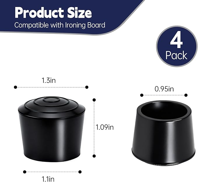 4 Pack Ironing Board Feet Caps, Round Rubber Leg Tip Protectors, Non-Slip Ironing Board Foot Replacement Caps, Soft Rubber Easy to Slip-On, Protect Floor from Scratch and Minimize Noise, Black - Image 6