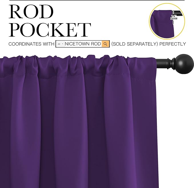 NICETOWN Blackout Draperies Curtains 84 Long - Easy Care Thermal Insulated Rod Pocket Blackout Curtains/Draperies for Patio Door - 1 Pair, Royal Purple, 42 inches Wx84 L - Image 3