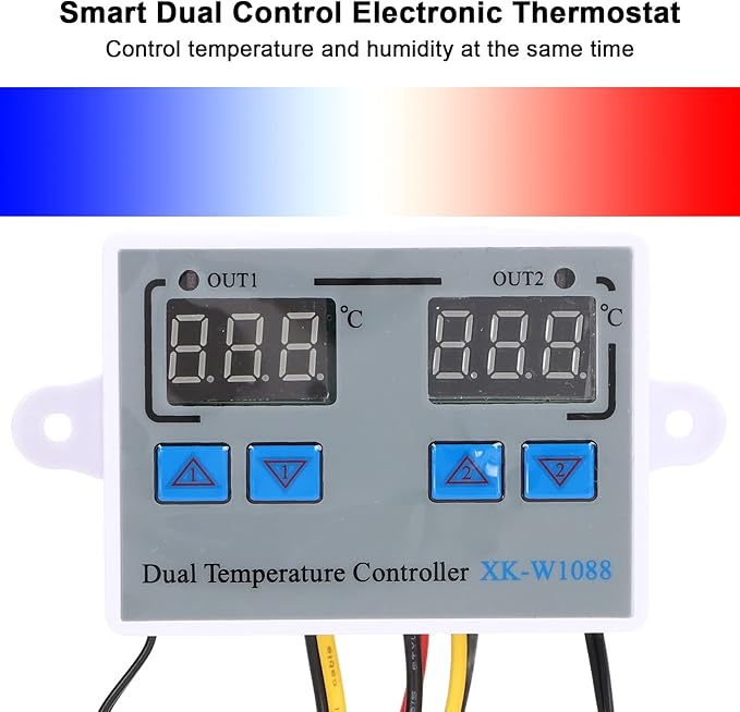 Dual Display Temperature Humidity Controller, Digital Thermostat Dual Temperature Controller 12V Direct Output Heating Cooling Thermostat Switch NTC 10K Sensor for Aquarium Tank Greenhouse - Image 3
