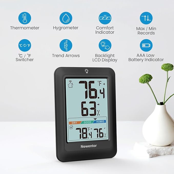 Newentor Indoor Outdoor Thermometer Wireless, Weather Stations Wireless Indoor Outdoor, Outdoor Thermometers for Patio House, Outside Inside Thermometers with Comfort Indicator, Black with 1 Sensor - Image 8