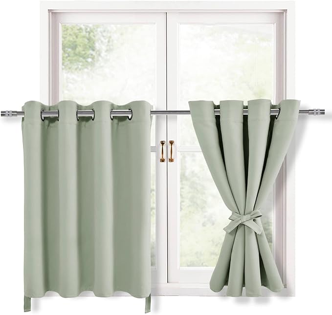 Hiasan RV Blackout Curtains for Bedroom, 52 x 36 Inches Long - Thermal Insulated & Light Blocking Window Curtains for Living Room/Kids Room, 2 Drape Panels Sewn with Tiebacks, Seafoam Green by Hiasan