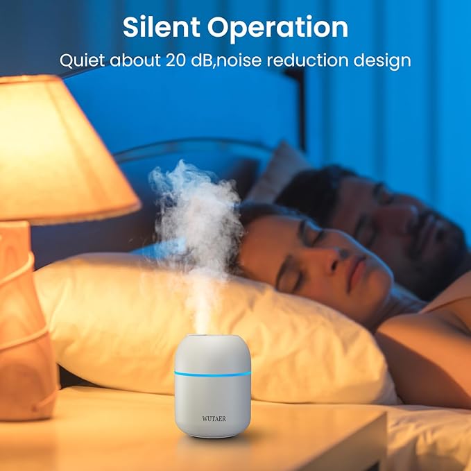 Portable Small Humidifier, WUTAER USB Personal Desktop Humidifier for Car, Office Room, Bedroom, Auto Shut-Off, 2 Mist Modes, Super Quiet(220ml, White) - Image 4