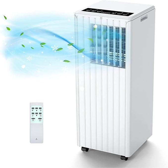 8000Btus Portable Air Conditioner with Cooling, Dehumidifier, Fan 3-IN-1 Indoor AC, 24H Timer, 2 Wind Speeds, Sleep Mode, Portable AC with Remote Control for Home Offices Garage by JustSmart