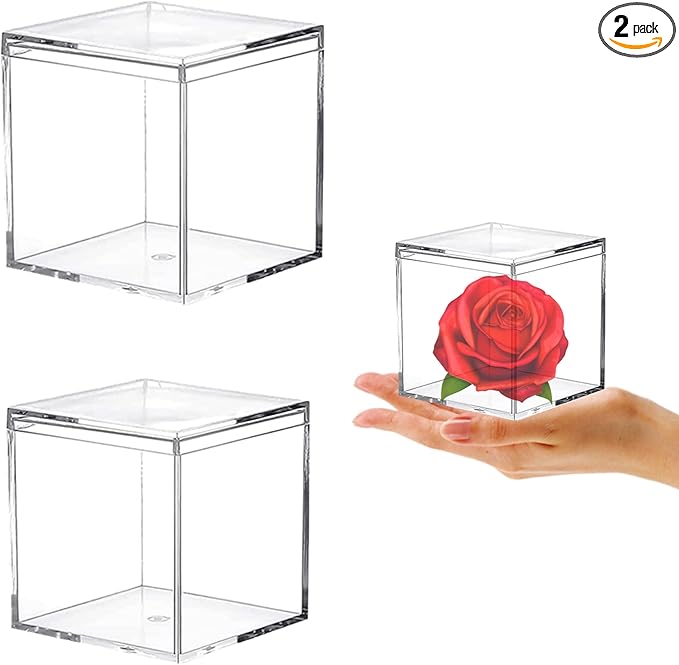 Acrylic Box Clear Box with Lid for Display, Plastic Square Cube 2 Pack Storage Contanier Party Decorative Boxes by KissYou