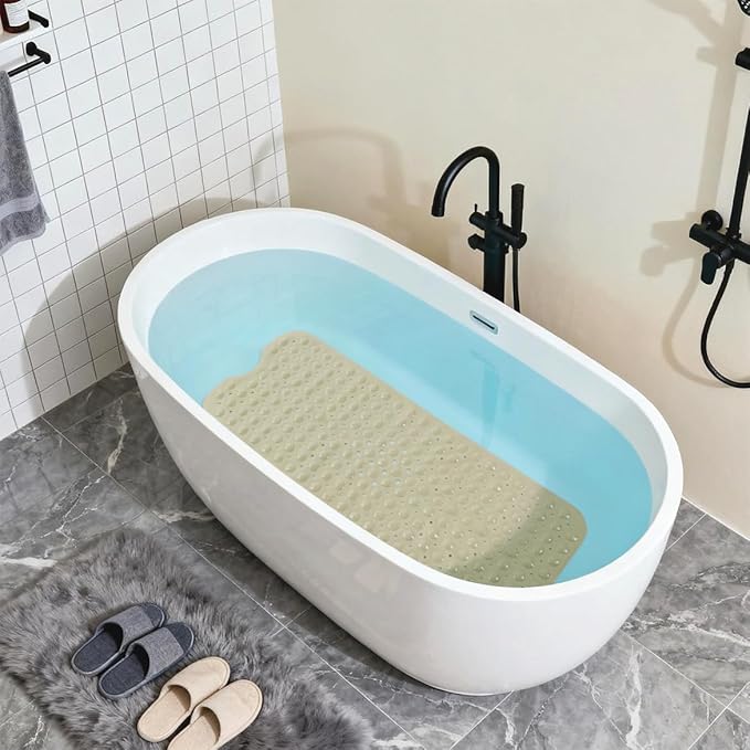 Anti-Slip Bathtub Shower mat, 39.3×15.7 inch（Approximately 100 × 40cm） Soft Oversized Machine Washable Non-Slip Bathtub mat with Drainage Holes, Bathroom Floor Suction Cup.（1-Opaque Khaki） - Image 5
