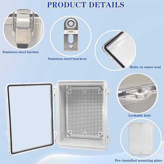 Outdoor Waterproof Electrical Box Junction Box Weatherproof IP67 ABS Plastic Enclosure Switch Router Project Box Electronics Enclosure with Mounting Plate Wall Bracket Clear 8.7"x6.7"x4.3" - Image 3