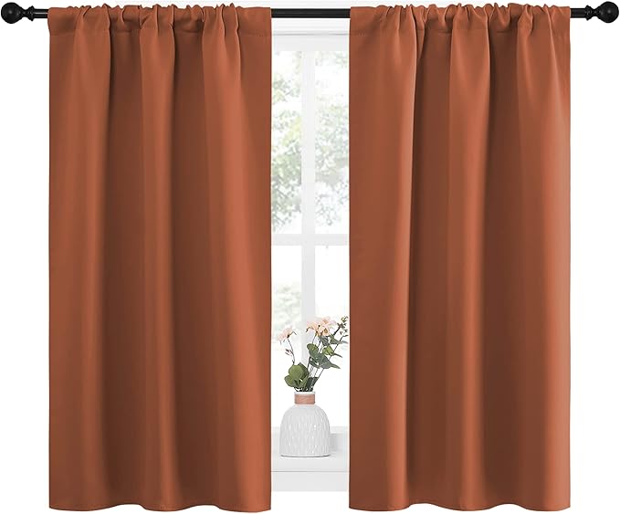 NICETOWN Blackout Curtains and Drapes - Thermal Insulated Solid Rod Pocket Blackout Draperies/Panels (Burnt Orange, 1 Pair, 34 by 45 inches) - Image 2