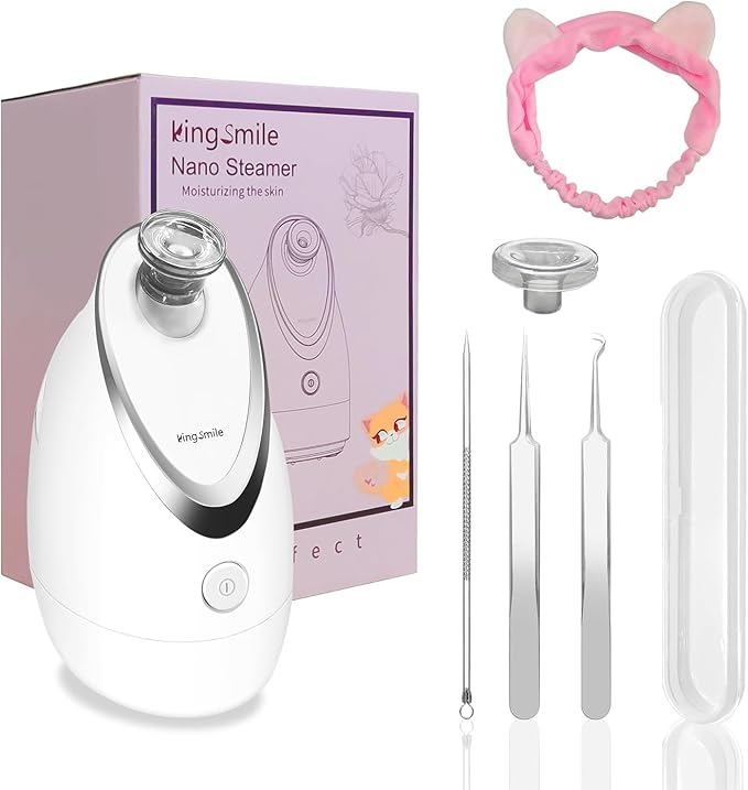 Kingsmile Facial Steamer, 3 in 1 Face Steamer for Facial,Compact NanoSteamer with Aromatherapy,Face Humidifier - Adjustable Nozzle, Warm Mist Steamer for Home SPA, Stainless Steel Skin Kit & Headband by Kingsmile