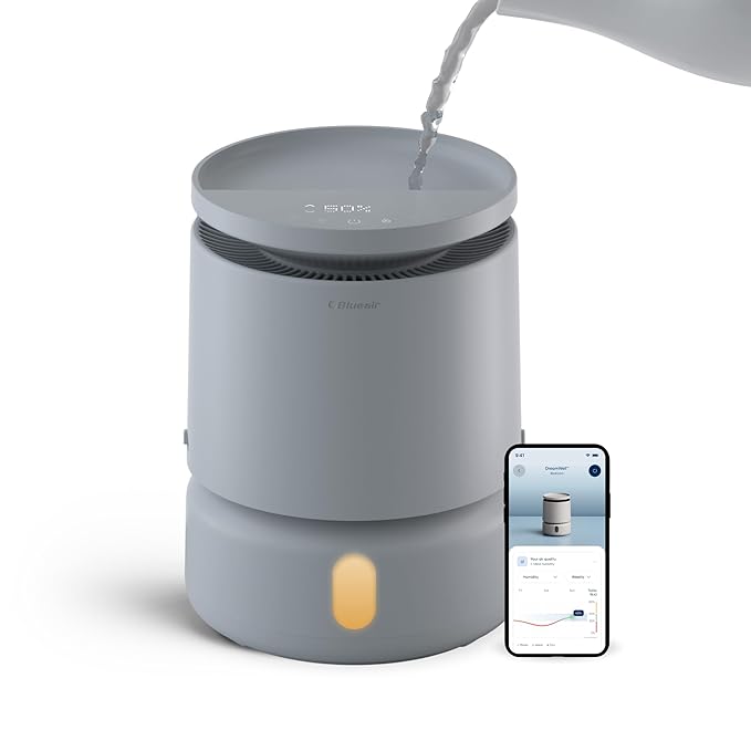 BLUEAIR Room Humidifier - DreamWell - 48Hr Top-Fill Mist-Free InvisibleMist Technology Aroma Stone for Essential Oils and Soothing Mood Lighting - Quiet Operation for Bedroom and Home Use, Grey by BlueairInc