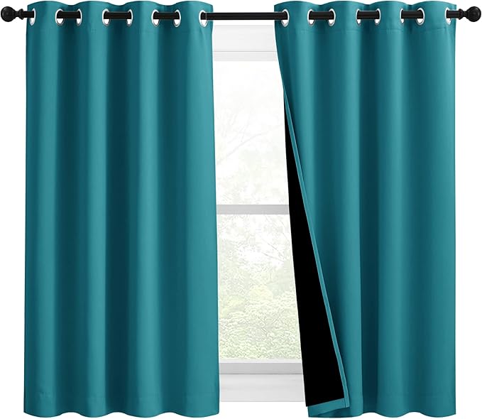 NICETOWN 100% Blackout Curtains 54 inches Long, Double-Deck Completely Blackout Window Treatment Thermal Insulated Lined Drapes for Small Window (Peacock Teal, 1 Pair, 46 inches Width Each Panel) by NICETOWN
