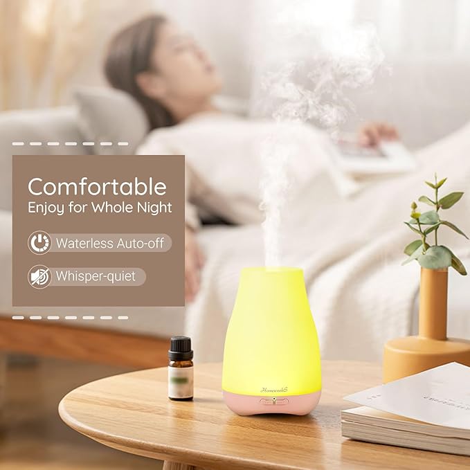 Homeweeks Diffusers, 100ml Colorful Essential Oil Diffuser with Adjustable Mist Mode,Auto Off Aroma for Bedroom/Office/Trip (100 ML 1 Pack) - Image 7