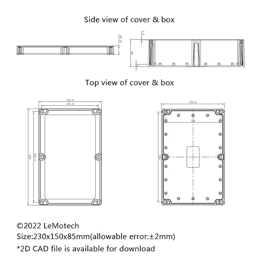 LeMotech Project Box ABS Plastic Junction Box IP65 Waterproof Hobby Box Electrical Boxes Universal Enclosure for Electronic Black 8.9X 5.7X 3.1 inch(230x150x85mm)（Pack of 1 - Image 8