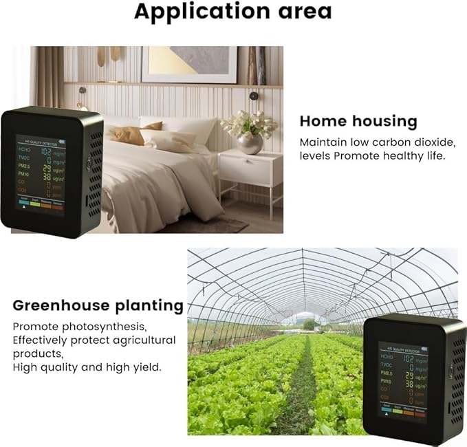 Air Quality Monitor, Multifunctional 6 in 1 C02 Detector PM2.5 PM10 HCHO TVOC Meter Air Quality Monitor, Test Indoor Pollution and Humidity Indoor - Image 8
