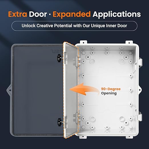 QILIPSU Waterproof Junction Box IP67 Outdoor Plastic Electrical Project Enclosure Weatherproof with Inner Door, Mounting Plate, Wall Brackets, Hinged Clear Cover 11.8"x7.9"x6.7" CC-D - Image 3