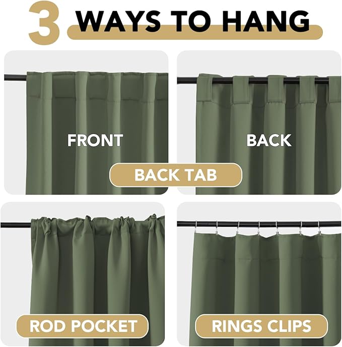 H.VERSAILTEX Blackout Curtains Thermal Insulated Window Treatment Panels Room Darkening Blackout Drapes for Living Room Back Tab/Rod Pocket Bedroom Draperies (2 Panels, Bronze Green, 52 x 72 Inch) - Image 4