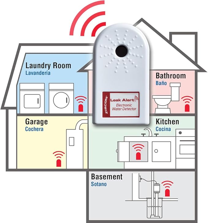 Zircon Leak Alert 3-Pack Water Detector Alarm – 90 dB Battery-Powered Leak & Flood Sensor for Basement, Kitchen, Bathroom, Utility Room – Early Water Detection & Damage Prevention - Image 5