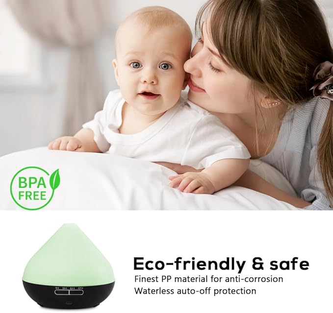 550ml Large Capacity Diffuser with Essential Oils, Aromatherapy Ultrasonic Air Humidifier for Bedroom, 7 LED Lights, Timer and Waterless Auto-Off for Home Decor Gift,Office Spa - Image 9