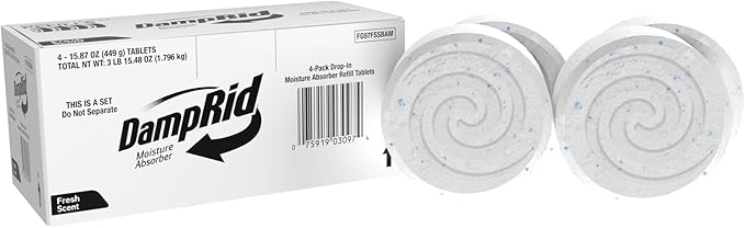 DampRid Moisture Absorber Drop-In Tablet Refill Pack, Fresh Scent, 15.8 oz., 4 Pack, Attract and Trap Excess Moisture and Eliminate Musty Odors for Cleaner, Fresher Air by DampRid
