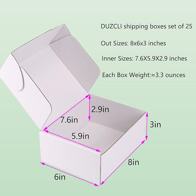 Small Shipping Boxes 8x6x3 Inch (25 Pack) - Sturdy White Corrugated Cardboard Boxes for Small Business, Ecommerce, Mailing & Packaging | Recyclable Gift & Storage Boxes - Image 2