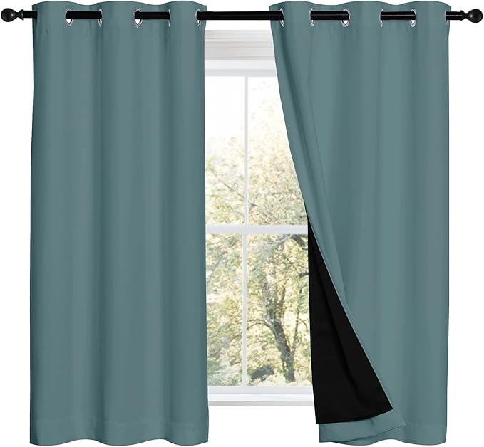NICETOWN 100% Blackout Curtains 54 inches Long, Double-Deck Completely Blackout Window Treatment Thermal Insulated Lined Drapes for Small Window (Aqua, 1 Pair, 42 inches Width Each Panel) - Image 2