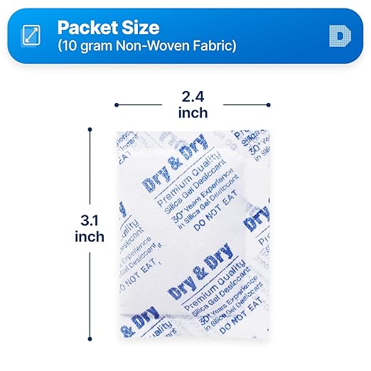 Dry & Dry 10 Gram [50 Packets] Silica Gel Packets, Desiccants - Rechargeable Fabric Silica Gel Packs, Silica Gel, Silica Packets, Desiccant Packs for Storage - Image 6