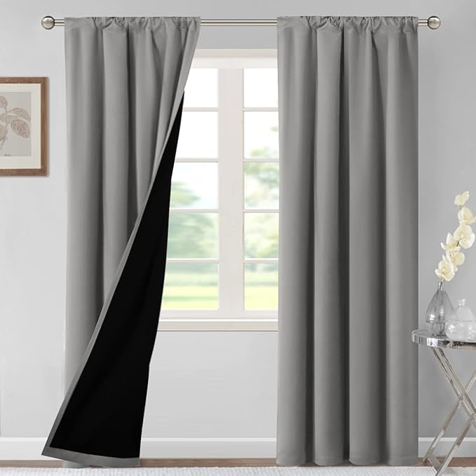 H.VERSAILTEX 100% Blackout Curtains for Bedroom Thermal Insulated Curtains & Drapes Blackout Curtains 84 Inches Long Rod Pocket Curtains for Living Room with Black Liner 2 Panels Set, Dove Grey by HVERSAILTEX