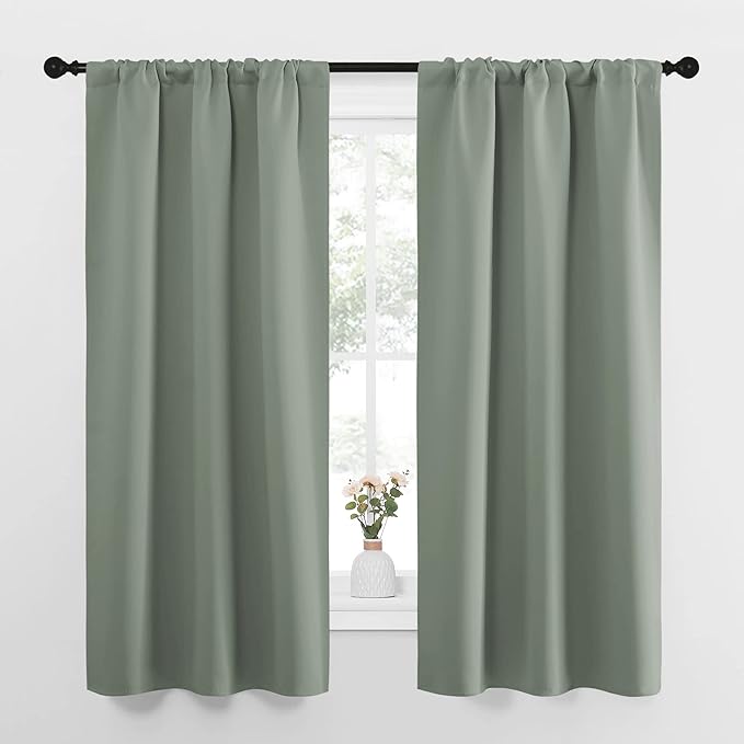 NICETOWN Window Curtains Blackout Drapes - Thermal Insulated Solid Rod Pocket Blackout Curtains/Draperies for Living Room (Greyish Green, One Pair, 34 by 63-Inch) by NICETOWN