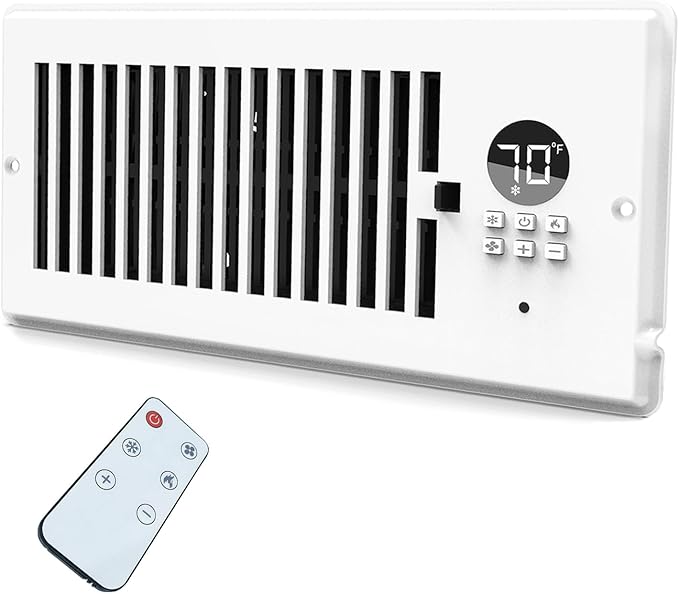 4"x10" Vent Register Booster Fan, Strong Steel Panel, Ultra-Quiet, 10-Speed, Built-In Thermostat, Mechanical Damper, Efficient HVAC Vent Fan (Matte White, 1 Pack) by DDPow