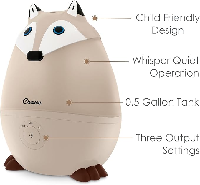 Crane Baby Mini Adorable Red Fox Baby Humidifier, 0.5 Gal Cool Mist Humidifiers with Aroma Tray and Nightlight, Whisper Quiet Ultrasonic Humidifier for Baby and Toddler Room, Congestion Relief - Image 2
