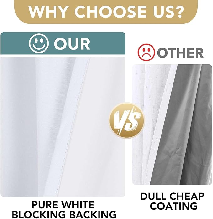 H.VERSAILTEX White Blackout Curtains, Thermal Curtains 96 inches Long 100% Blackout Textured Linen Look Curtain Draperies Anti-Rust Grommet Drapes, 2 Panels, Bright White - Image 3
