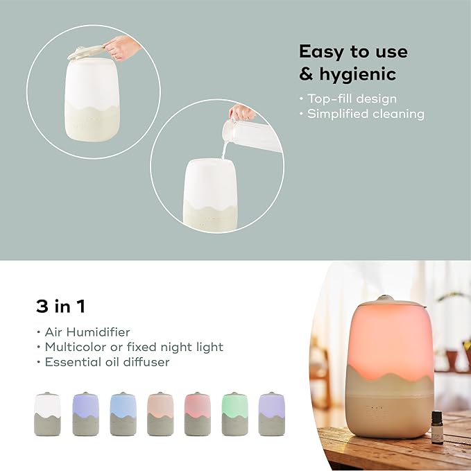 Babymoov Wave 3-in-1 Baby Humidifier, Easy Cleaning, Top Fill, XL Capacity for Large Bedroom and Nursery, Night Light & Essential Oil Diffuser (Baby Registry Essential) - Image 4