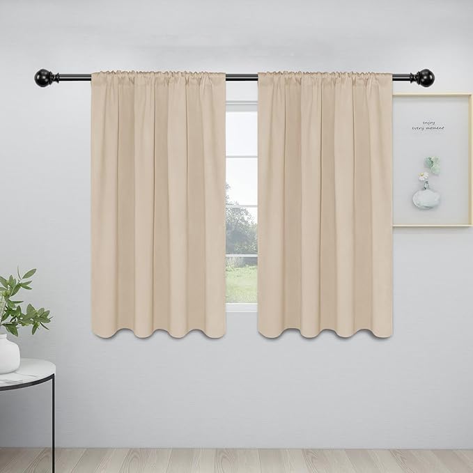 Easy-Going Rod Pocket Blackout Curtains for Bedroom, Room Darkening Window Curtains for Living Room, Thermal Insulated Noise Reduction Solid Window Drapes, 2 Panels(34x45 in, Beige) by Easy-Going