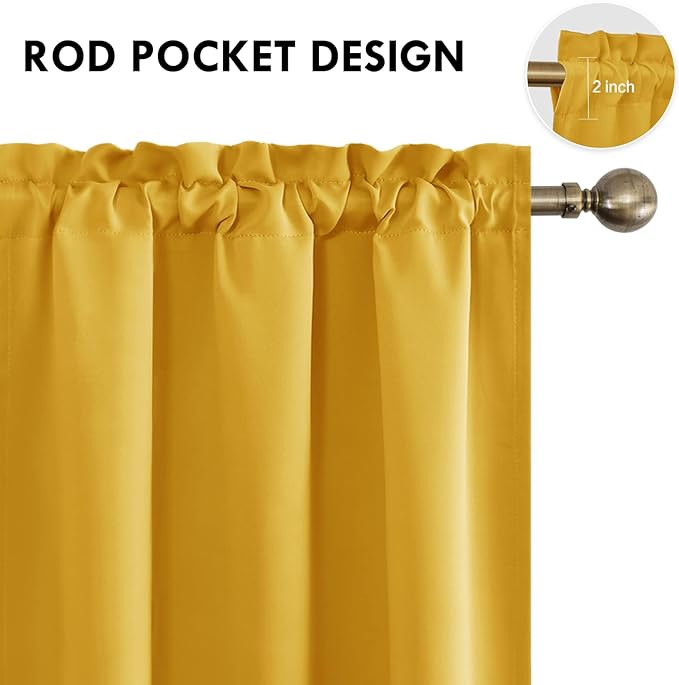 DWCN Blackout Curtains Room Darkening Thermal Insulated Bedroom Curtains Window Curtain Panels, 42 x 63 inches Long, Set of 2 Yellow Rod Pocket Drapes - Image 4